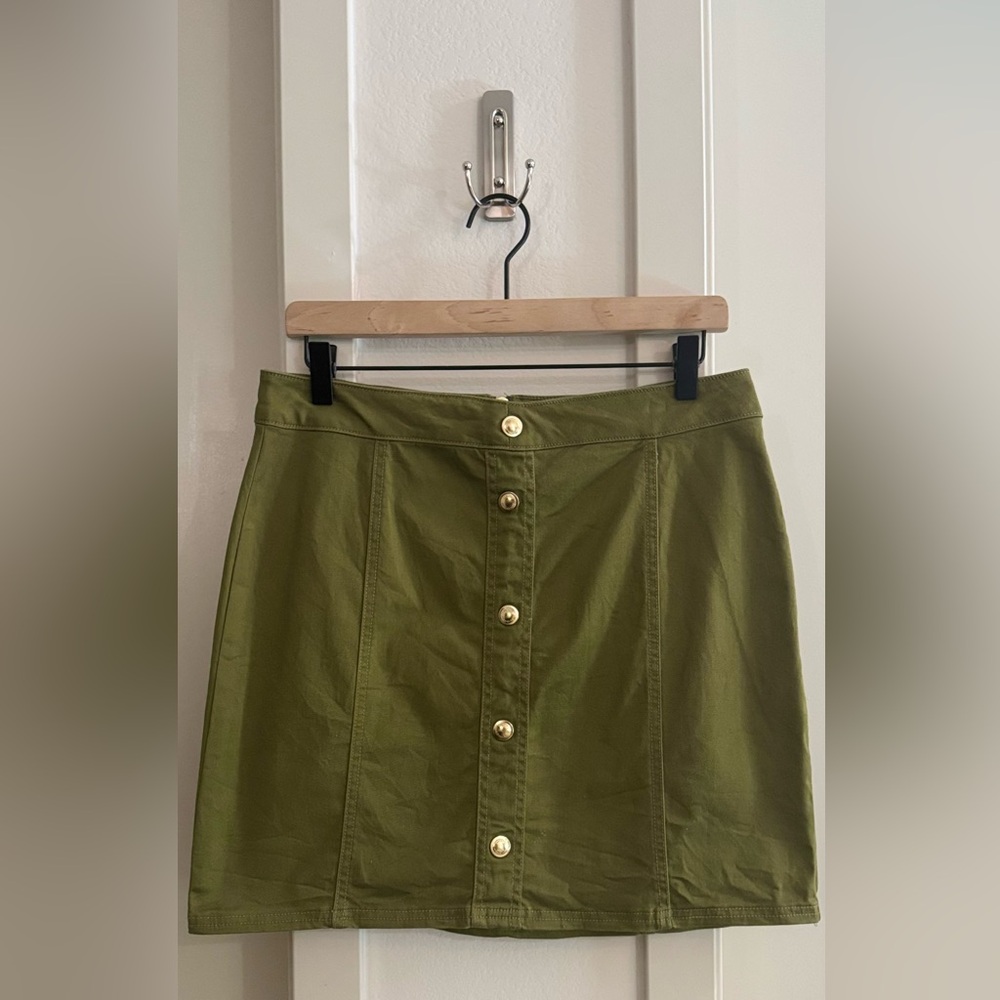 Michael Kors Olive Green Button-Front A-Line Mini Skirt